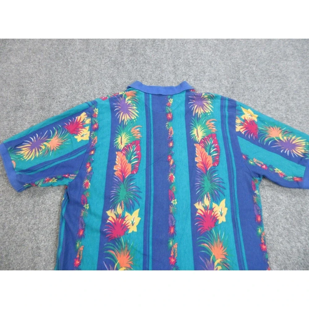 VINTAGE Chaps Ralph Lauren Polo Shirt Mens Large Blue Floral Tropical Rugby
